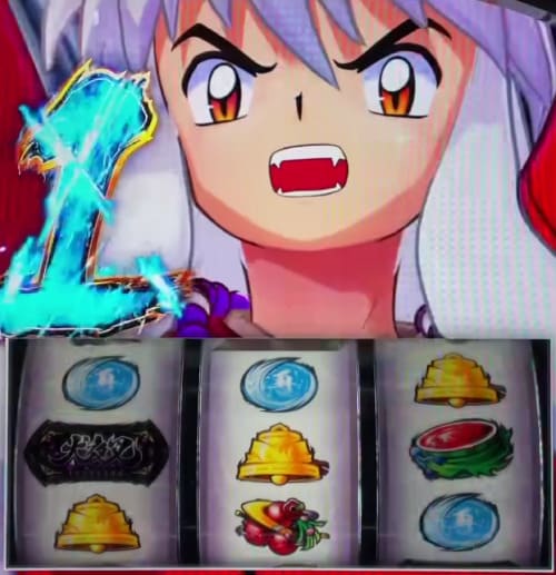 スマートフォンでプレイ中の犬夜叉2 スロット画面。ブラウザで快適に遊べるモバイル対応版。